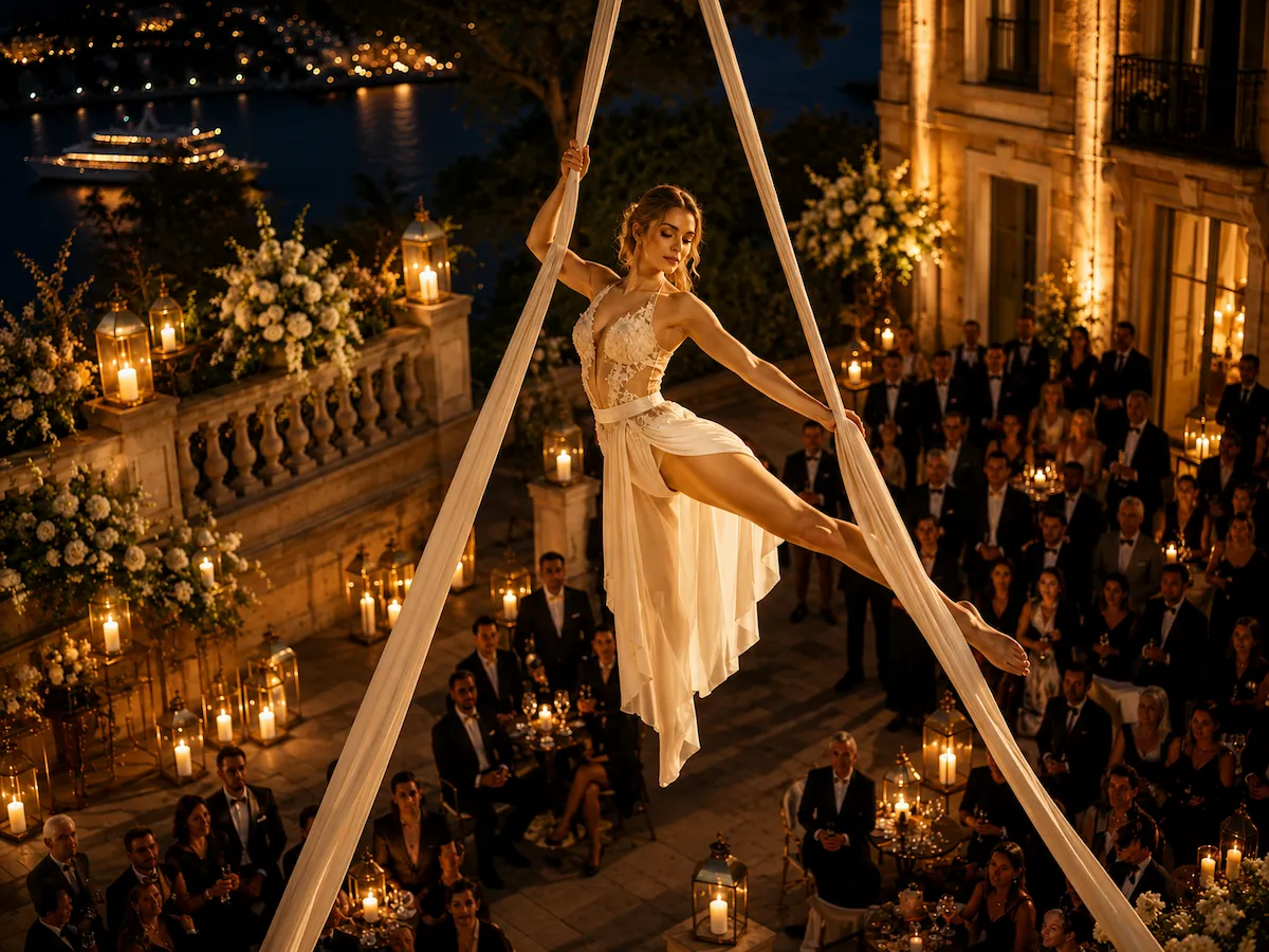 Danseuse aérienne lors d’un spectacle privé de prestige